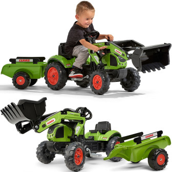 Falk Traktor na Pedały Claas z Przyczepą i Łyżką Zielony dla Dzieci 2-