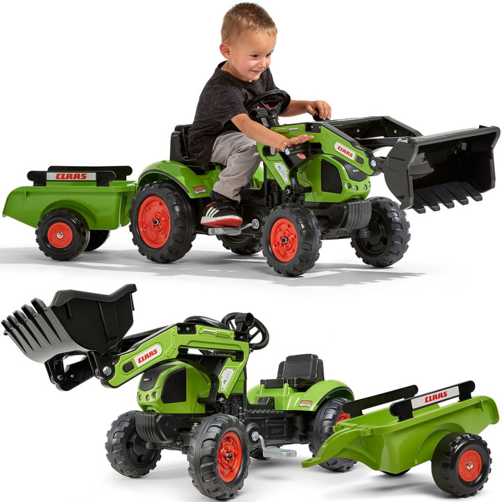Falk Traktor na Pedały Claas z Przyczepą i Łyżką Zielony dla Dzieci 2-