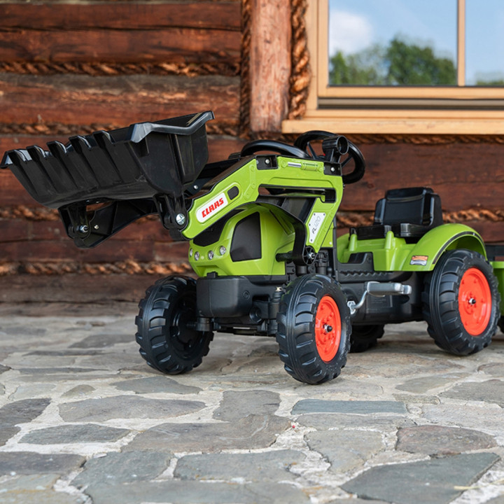 Falk Traktor na Pedały Claas z Przyczepą i Łyżką Zielony dla Dzieci 2-