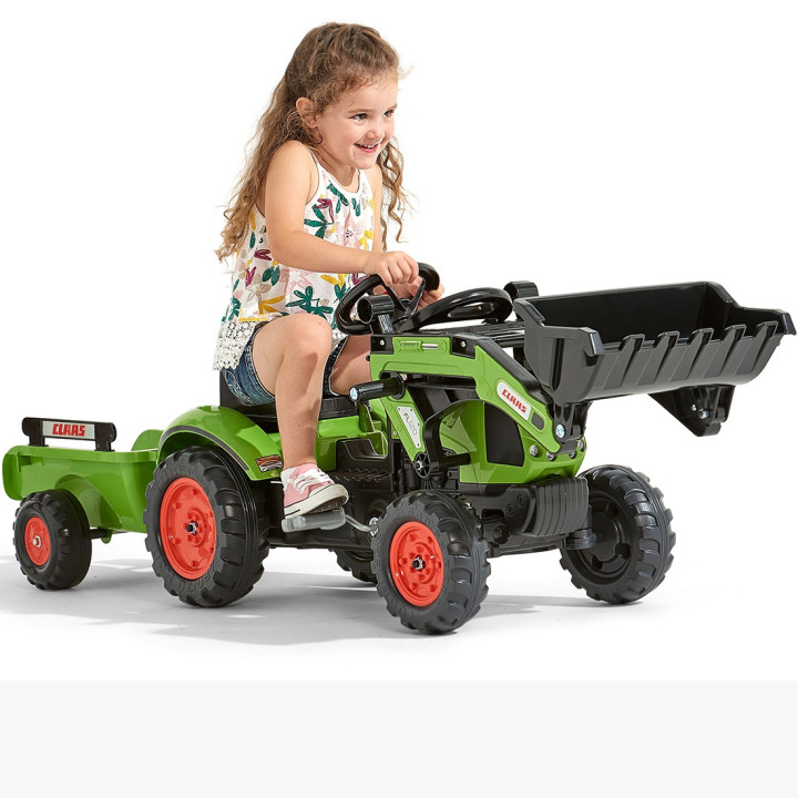 Falk Traktor na Pedały Claas z Przyczepą i Łyżką Zielony dla Dzieci 2-
