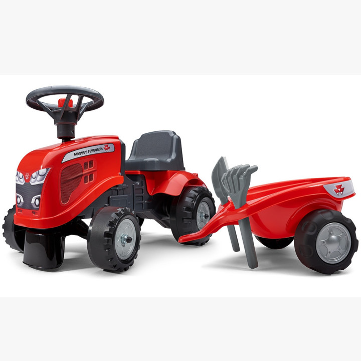 FALK Traktorek Baby Massey Ferguson Czerwony z Przyczepką + akc. od 1-