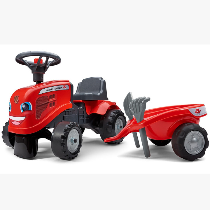 FALK Traktorek Baby Massey Ferguson Czerwony z Przyczepką + akc. od 1-