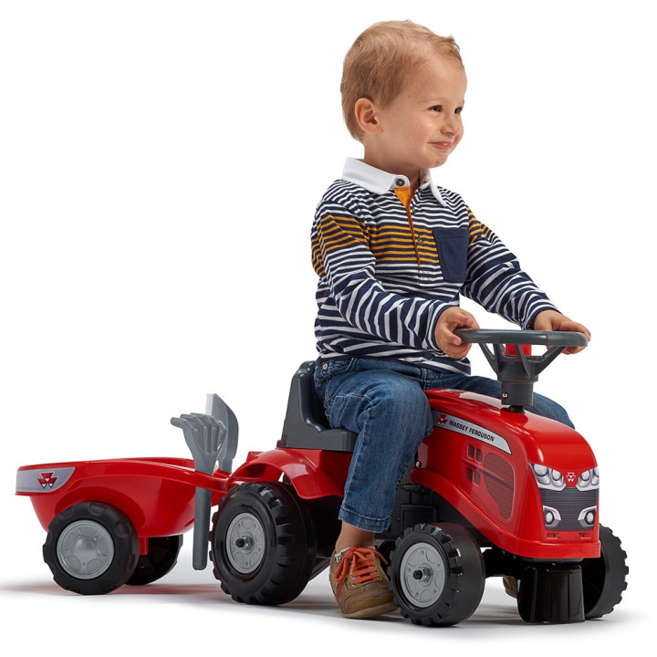 FALK Traktorek Baby Massey Ferguson Czerwony z Przyczepką + akc. od 1-