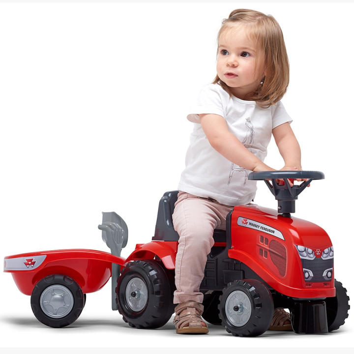 FALK Traktorek Baby Massey Ferguson Czerwony z Przyczepką + akc. od 1-