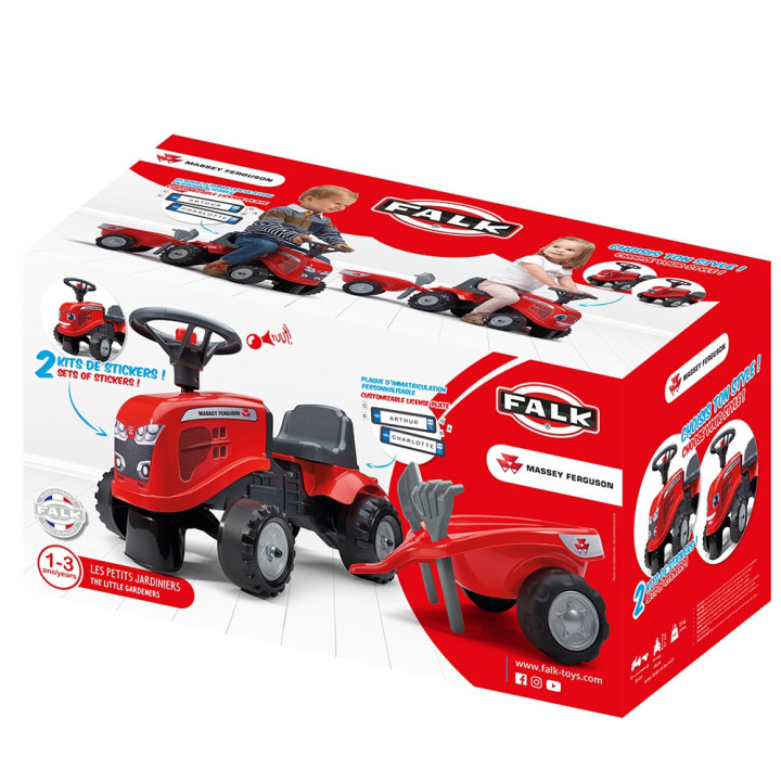 FALK Traktorek Baby Massey Ferguson Czerwony z Przyczepką + akc. od 1-
