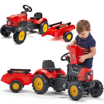 FALK Traktor na Pedały Supercharger z Przyczepą i Otwieraną Maską Czer