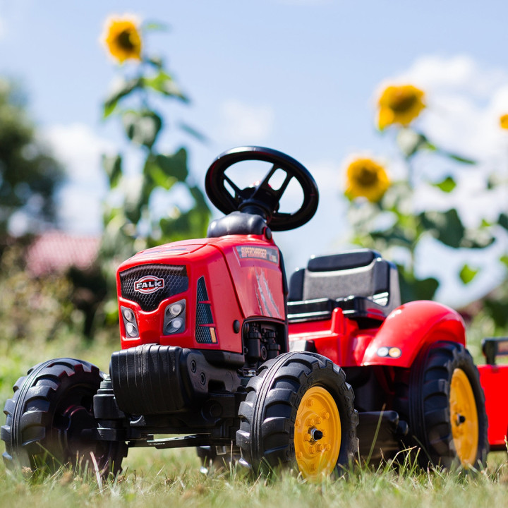 FALK Traktor na Pedały Supercharger z Przyczepą i Otwieraną Maską Czer