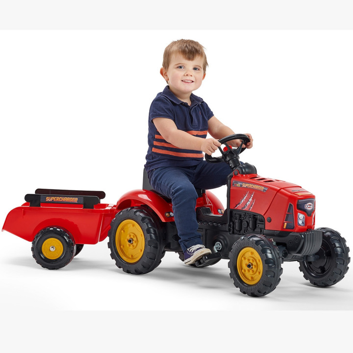 FALK Traktor na Pedały Supercharger z Przyczepą i Otwieraną Maską Czer