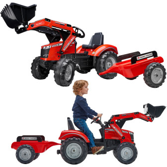FALK Traktor na Pedały Massey Ferguson 8740S z Łyżką i Przyczepą 3-7 l