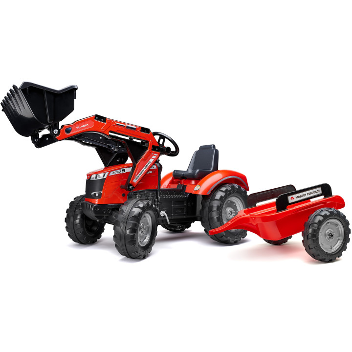 FALK Traktor na Pedały Massey Ferguson 8740S z Łyżką i Przyczepą 3-7 l