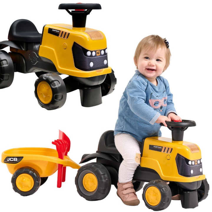 FALK Jeździk Traktor JCB Fastrac z Przyczepą Łopatką i Grabkami 1-3 la