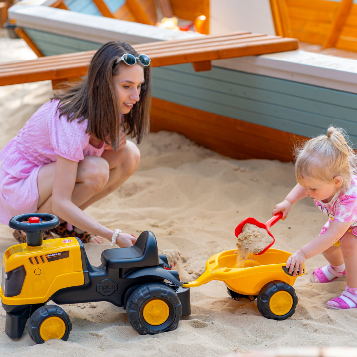 FALK Jeździk Traktor JCB Fastrac z Przyczepą Łopatką i Grabkami 1-3 la