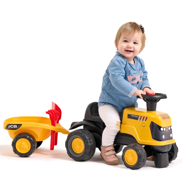 FALK Jeździk Traktor JCB Fastrac z Przyczepą Łopatką i Grabkami 1-3 la