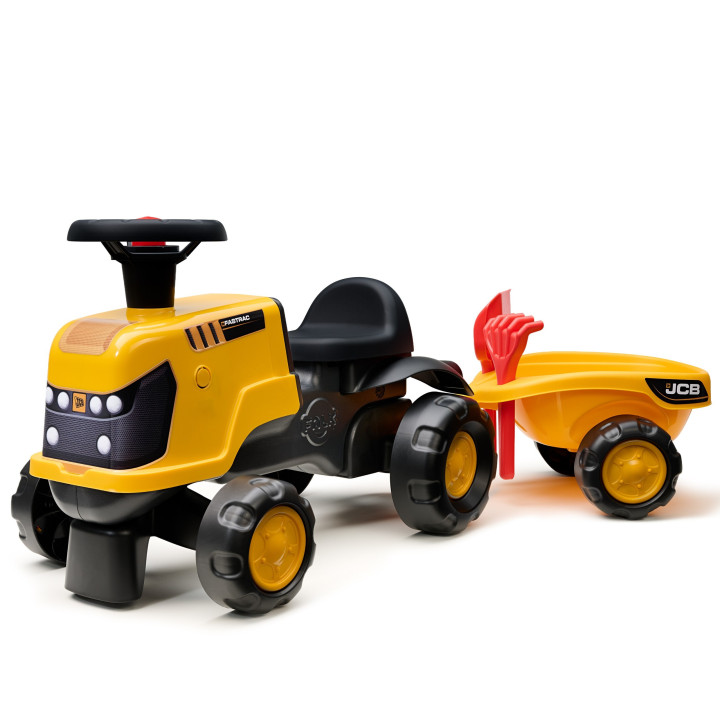 FALK Jeździk Traktor JCB Fastrac z Przyczepą Łopatką i Grabkami 1-3 la