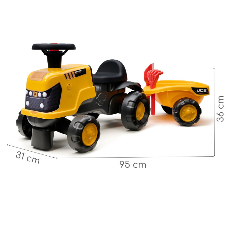 FALK Jeździk Traktor JCB Fastrac z Przyczepą Łopatką i Grabkami 1-3 la
