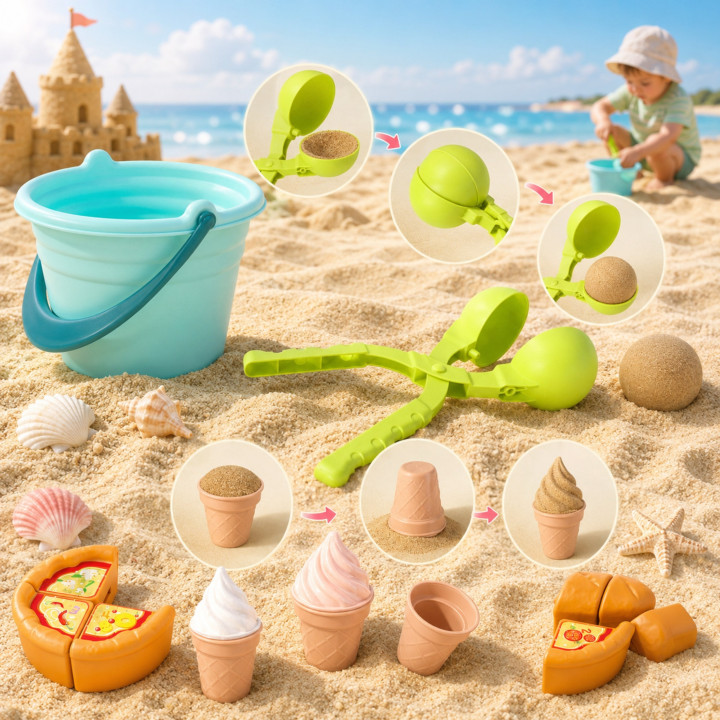 WOOPIE Zestaw do Piasku FUN ICE CREAM Lody 2w1 Fabryka Śnieżek 15 el.